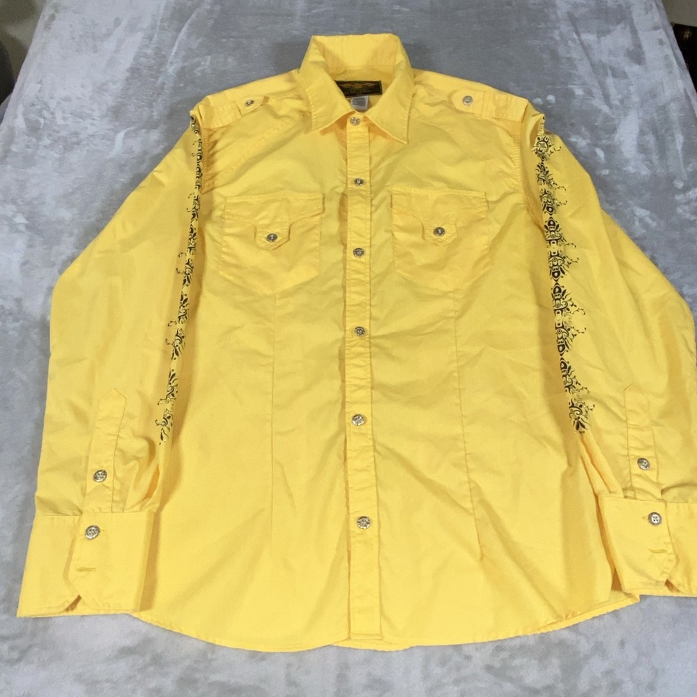 El General Shirt Mens XL Yellow Embellished Long Sleeves  Button Up Western